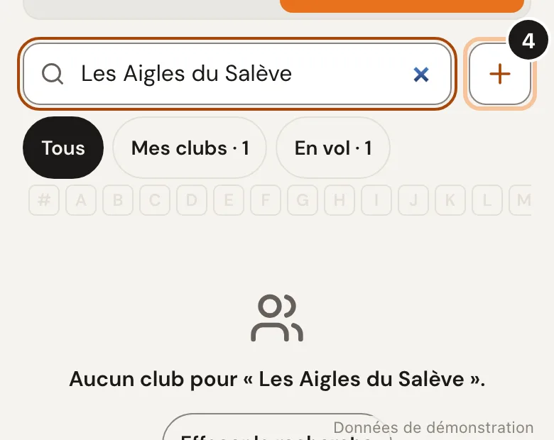 Capture de l'étape 4 : Ton club n'existe pas ? (Données de démonstration)